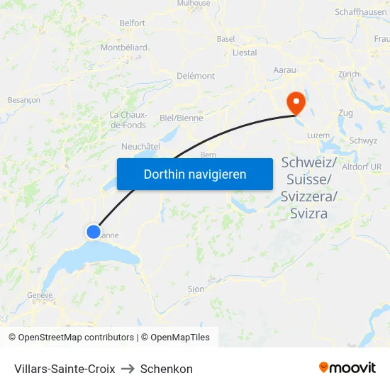 Villars-Sainte-Croix to Schenkon map