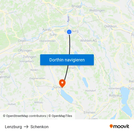 Lenzburg to Schenkon map