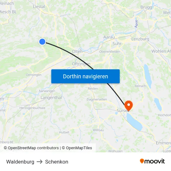 Waldenburg to Schenkon map