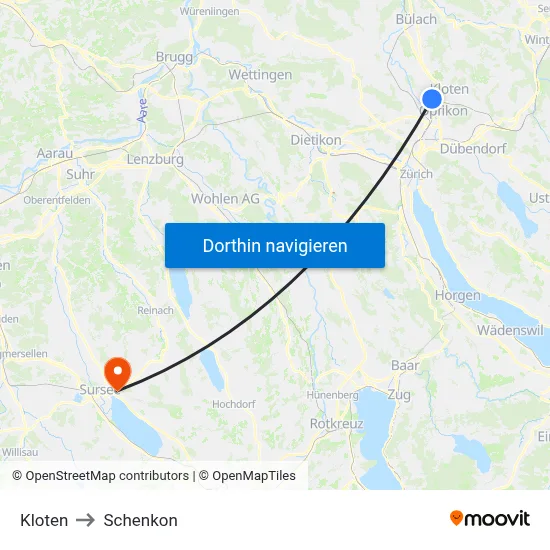 Kloten to Schenkon map