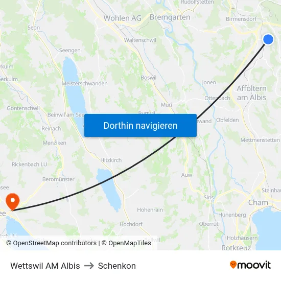 Wettswil AM Albis to Schenkon map