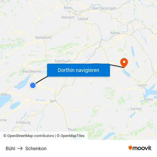 Bühl to Schenkon map