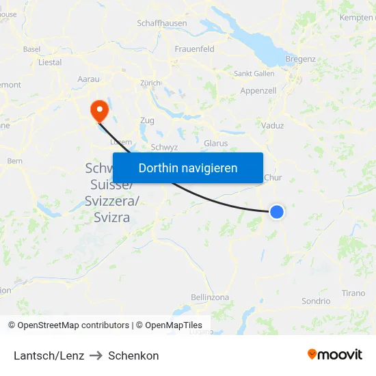 Lantsch/Lenz to Schenkon map