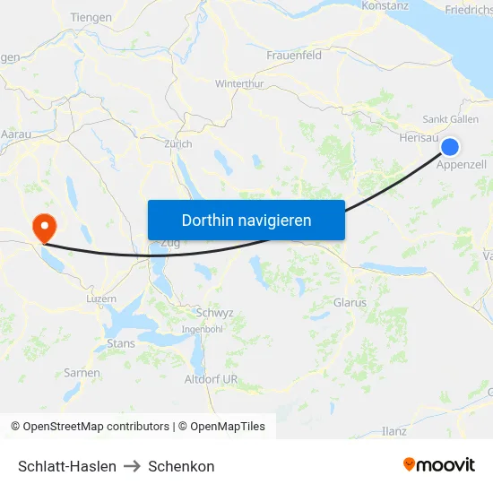 Schlatt-Haslen to Schenkon map