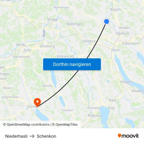 Niederhasli to Schenkon map
