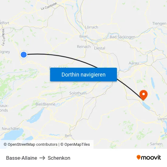 Basse-Allaine to Schenkon map