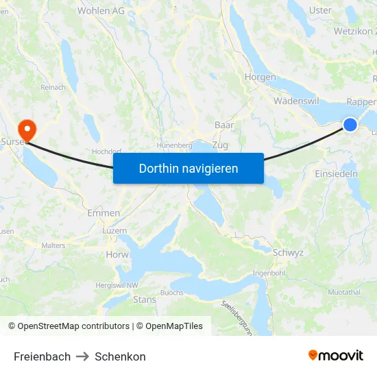 Freienbach to Schenkon map