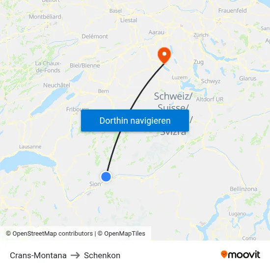 Crans-Montana to Schenkon map