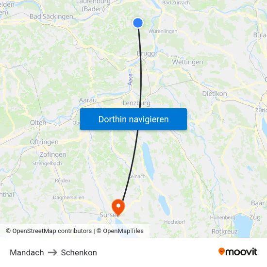 Mandach to Schenkon map
