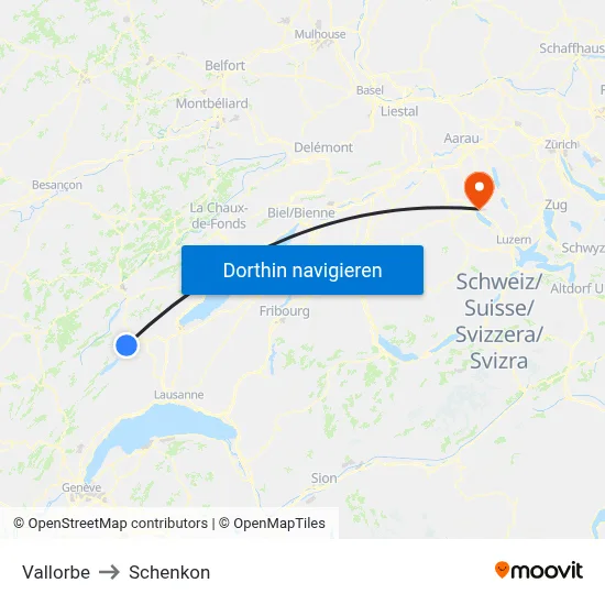 Vallorbe to Schenkon map