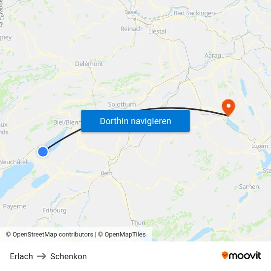 Erlach to Schenkon map