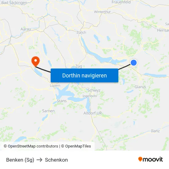 Benken (Sg) to Schenkon map