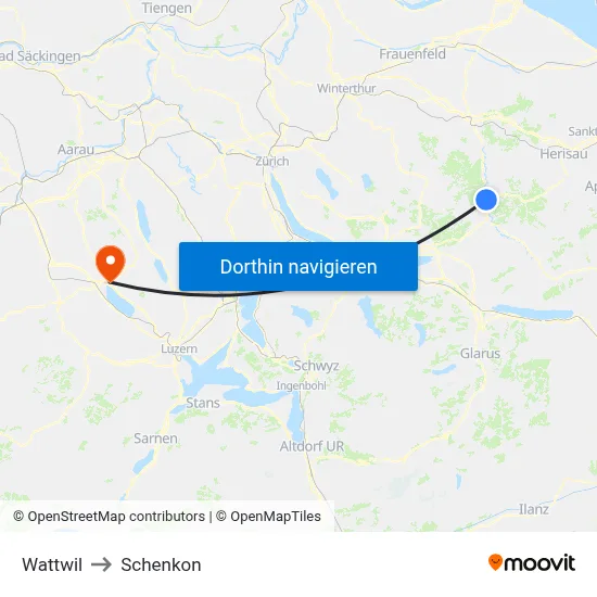 Wattwil to Schenkon map