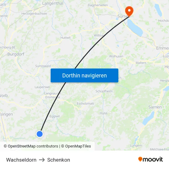 Wachseldorn to Schenkon map