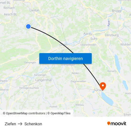 Ziefen to Schenkon map