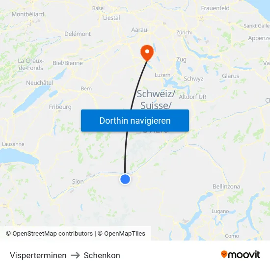 Visperterminen to Schenkon map
