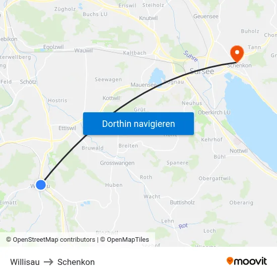 Willisau to Schenkon map