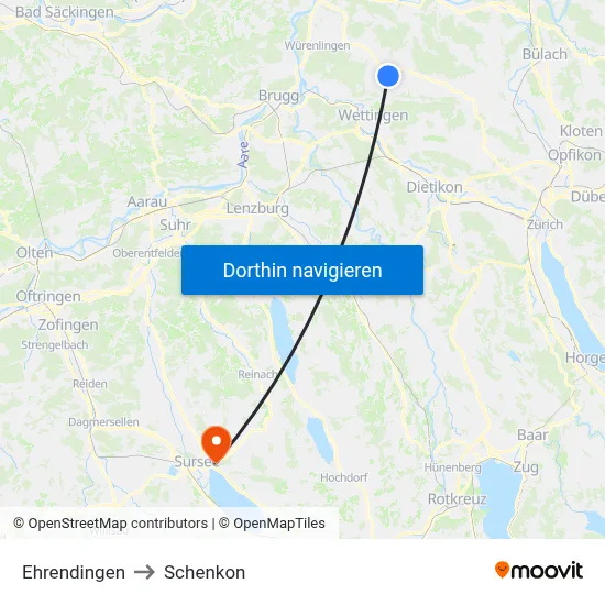 Ehrendingen to Schenkon map