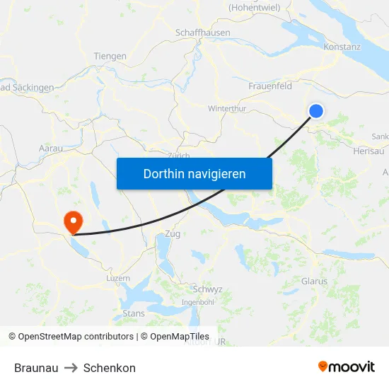 Braunau to Schenkon map