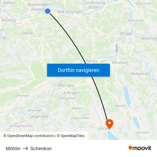 Möhlin to Schenkon map