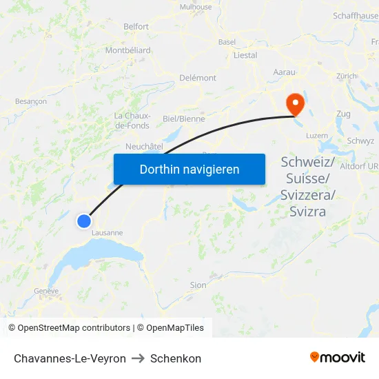 Chavannes-Le-Veyron to Schenkon map