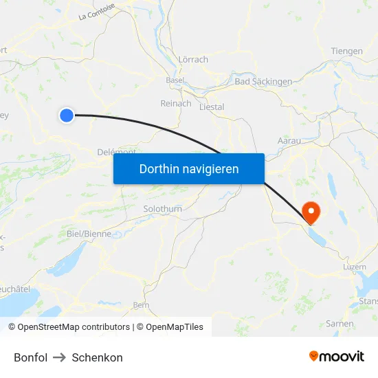 Bonfol to Schenkon map