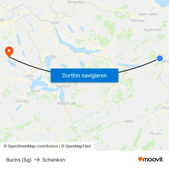 Buchs (Sg) to Schenkon map