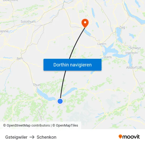 Gsteigwiler to Schenkon map