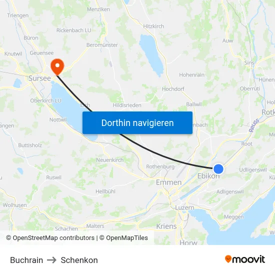 Buchrain to Schenkon map