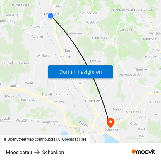 Moosleerau to Schenkon map