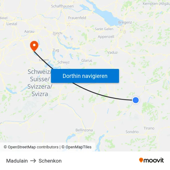 Madulain to Schenkon map
