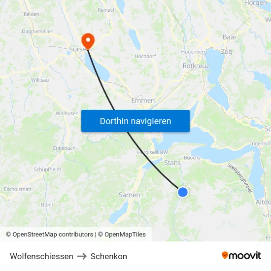 Wolfenschiessen to Schenkon map