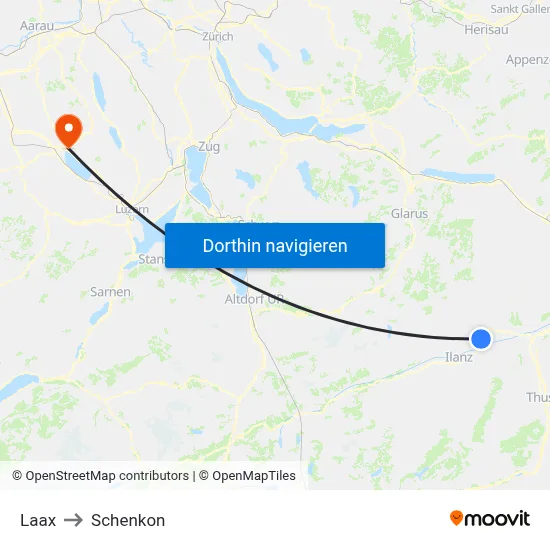 Laax to Schenkon map