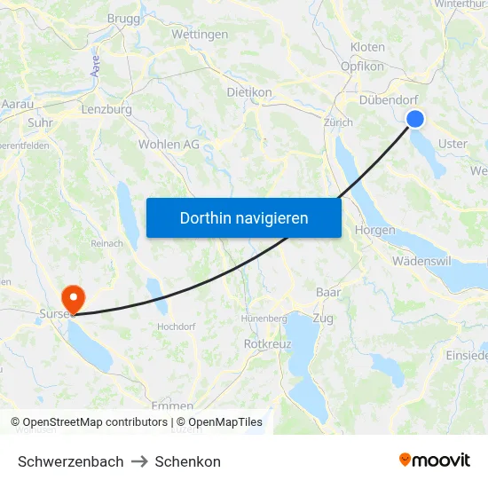 Schwerzenbach to Schenkon map