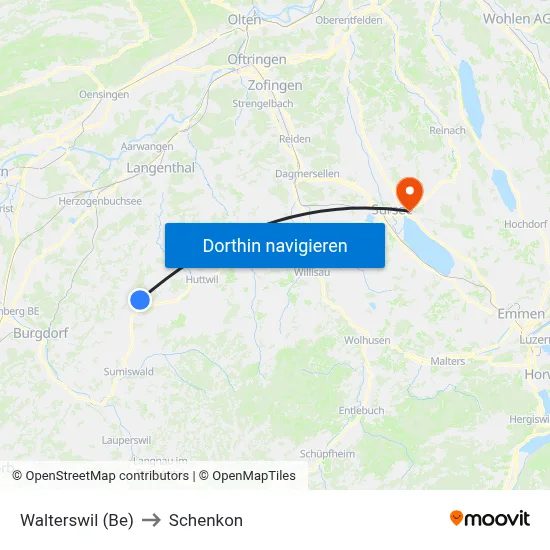 Walterswil (Be) to Schenkon map