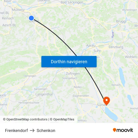 Frenkendorf to Schenkon map