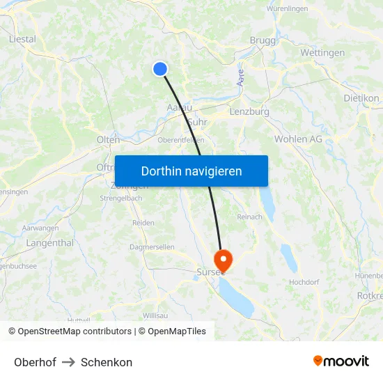 Oberhof to Schenkon map