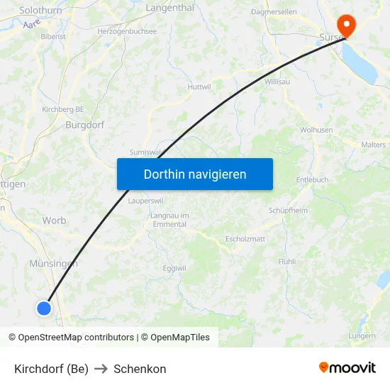 Kirchdorf (Be) to Schenkon map
