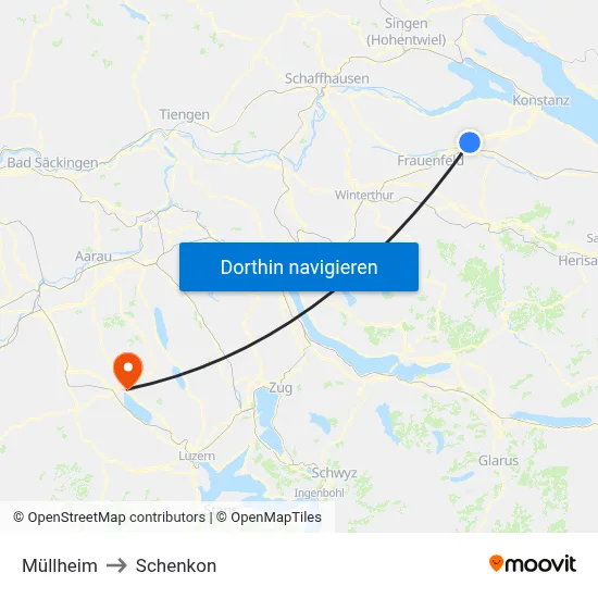 Müllheim to Schenkon map