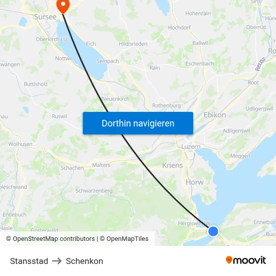 Stansstad to Schenkon map