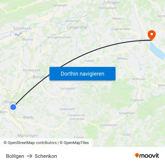 Bolligen to Schenkon map