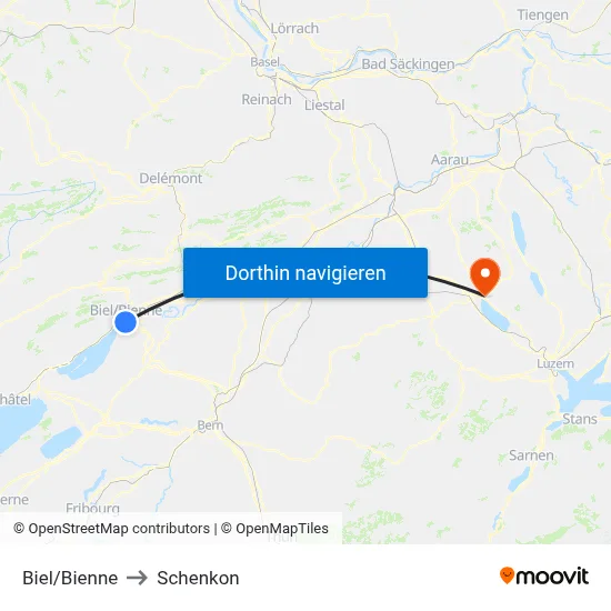 Biel/Bienne to Schenkon map