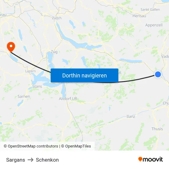 Sargans to Schenkon map