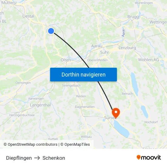 Diepflingen to Schenkon map