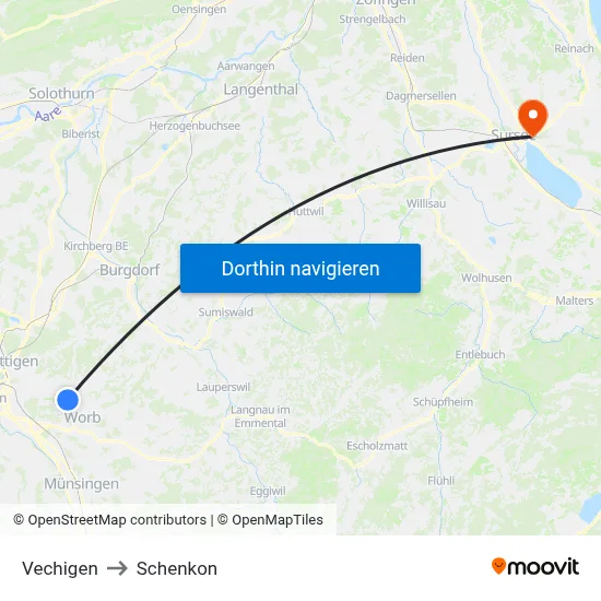 Vechigen to Schenkon map