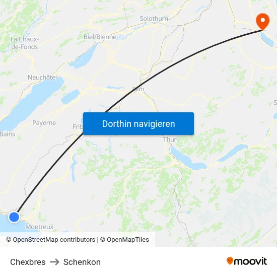 Chexbres to Schenkon map