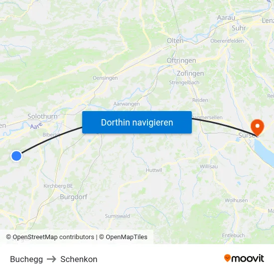 Buchegg to Schenkon map