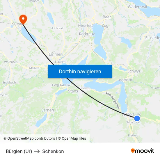 Bürglen (Ur) to Schenkon map