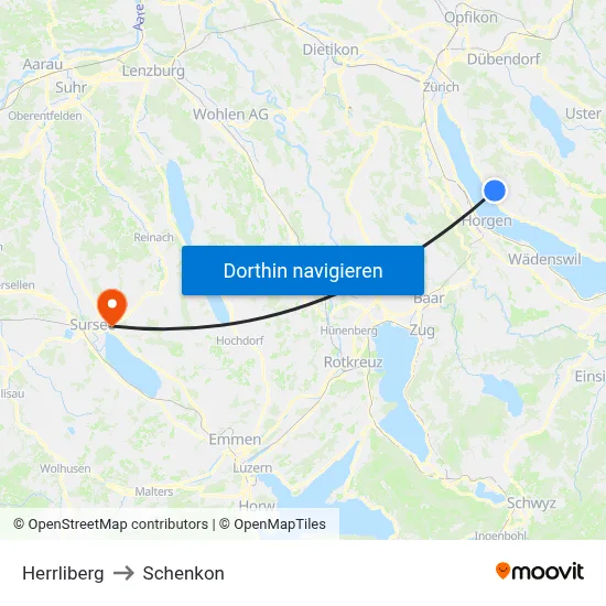 Herrliberg to Schenkon map