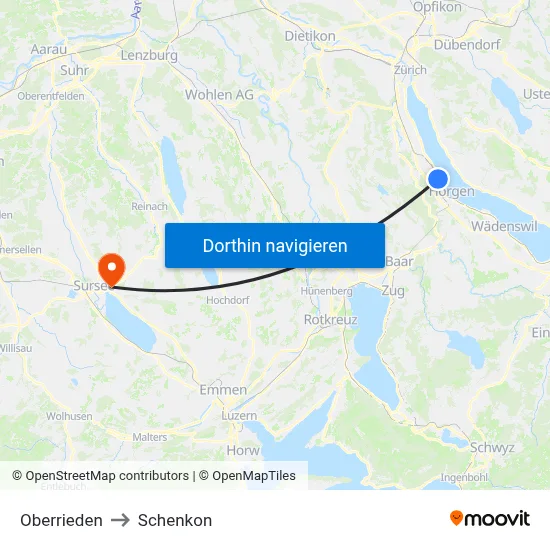 Oberrieden to Schenkon map